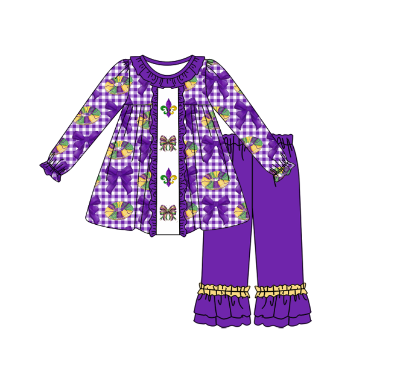 Maridi Gras design girls long sleeve outfit preorder