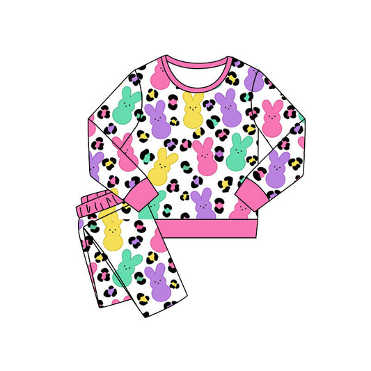 Easter bunny leopard design kids girls long sleeve outfit preorder