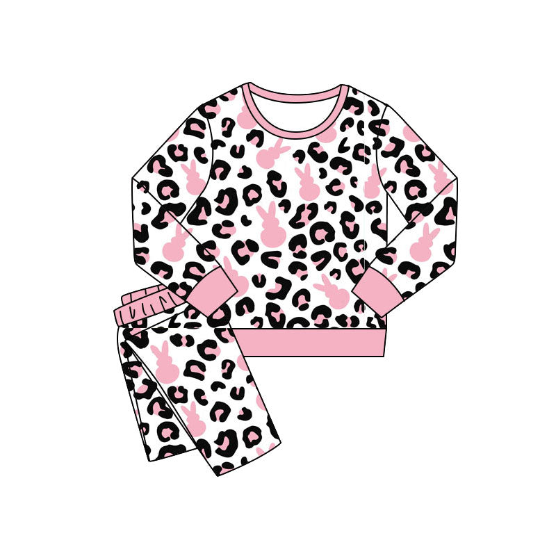 Easter bunny leopard design kids girls long sleeve outfit preorder