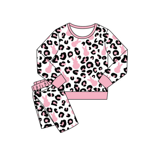 Easter bunny leopard design kids girls long sleeve outfit preorder