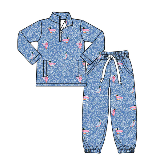 Duck floral design pullover matching pants kids girls long sleeve outfit preorder