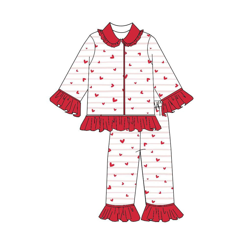 Valentines heart design top matching pants kids girls long sleeve pajama set preorder