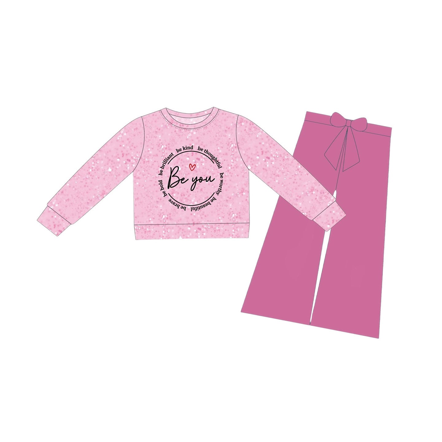 Pink long sleeve Valentines day top matching pants girls outfit preorder
