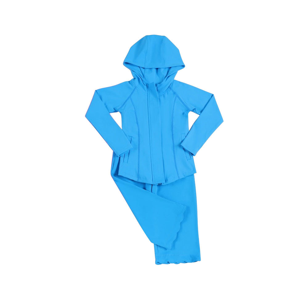 Blue long sleeve hoodie top matching pants girls yoga outfit preorder