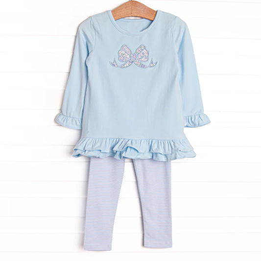 Floral bow design kids long sleeve outfit preorder