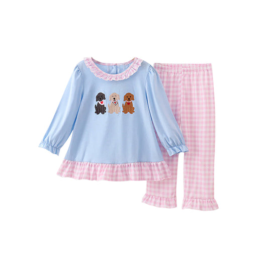 Cute dog shirt matching pants design kids girls long sleeve outfit preorder