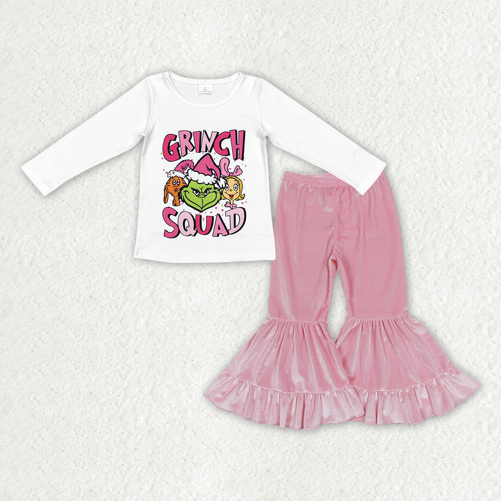 girls Christmas long sleeve top pink velvet pants outfit