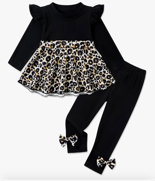 Leopard top matching pants kids long sleeve outfit preorder