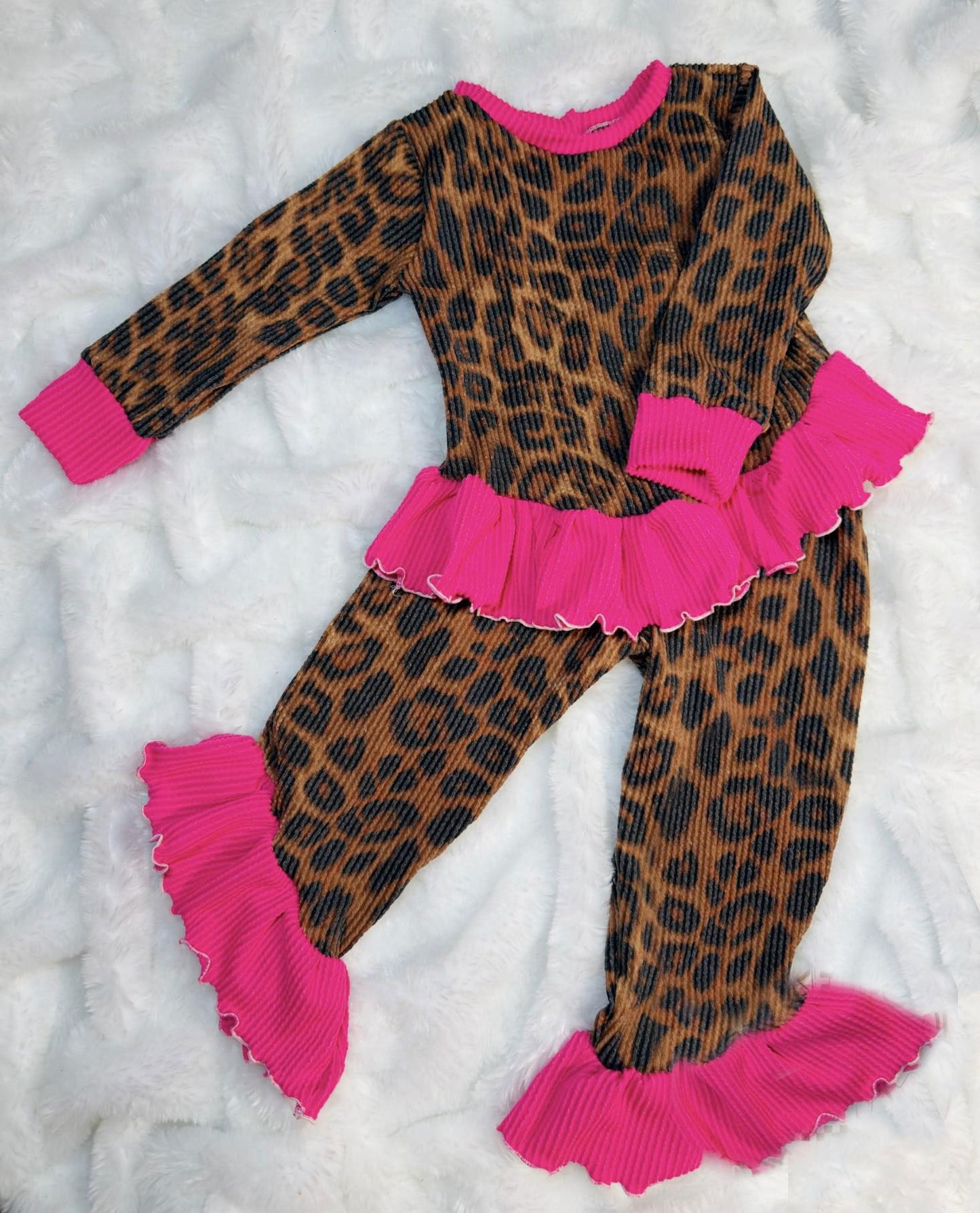Leopard top matching pants kids long sleeve outfit preorder