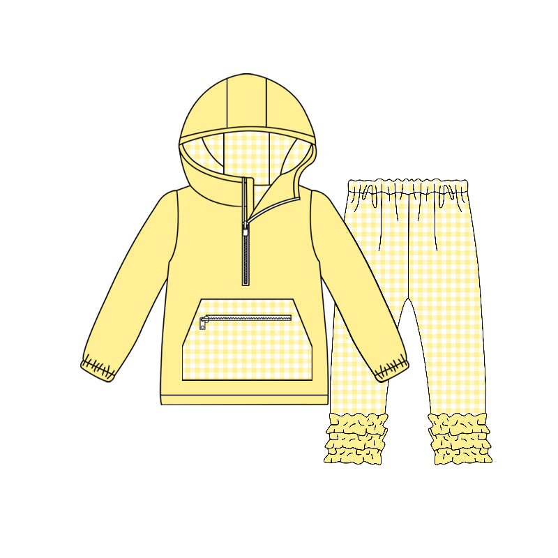 Yellow long sleeve pocket top matching pants kids outfit preorder