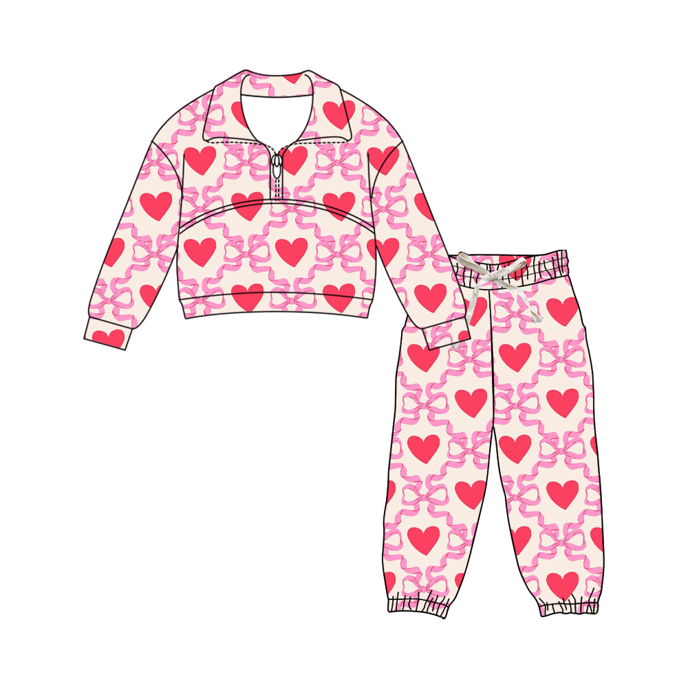 Valentines heart pullover top matching pants kids outfit preorder
