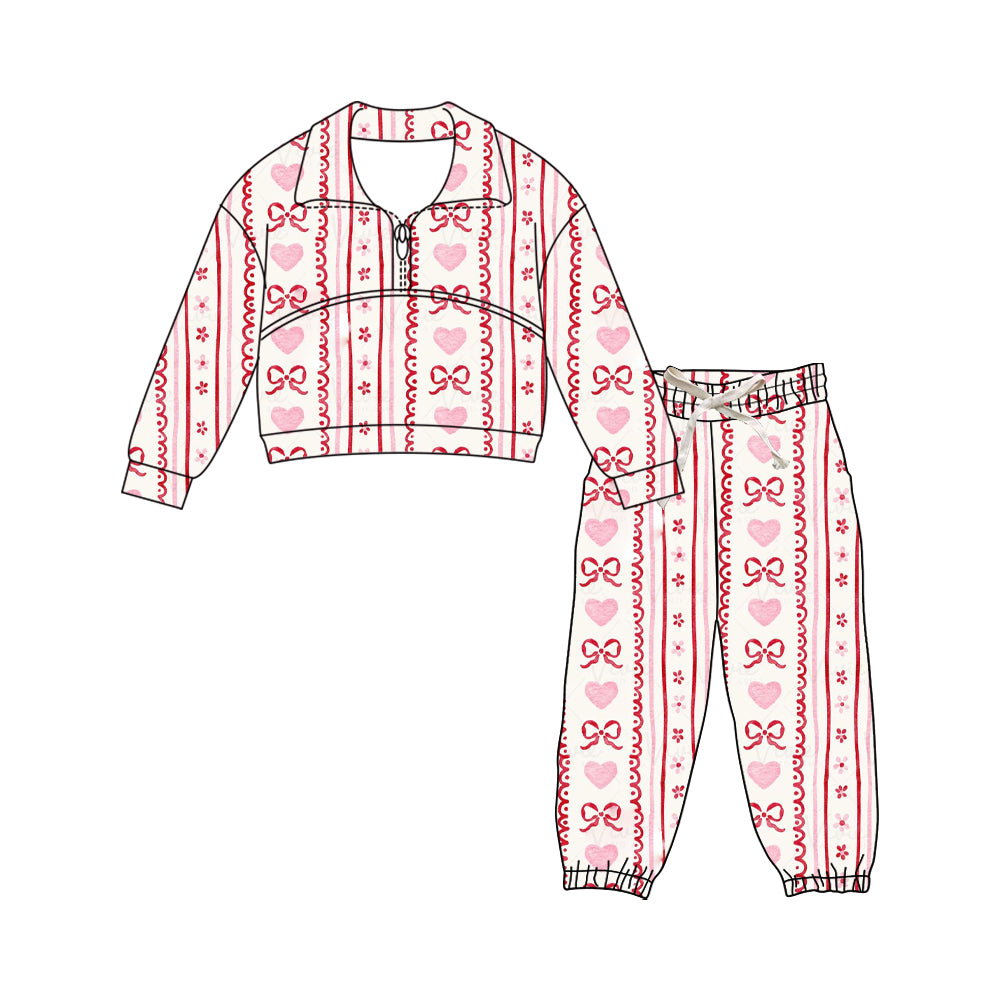 Pink bow pullover top matching pants kids outfit preorder