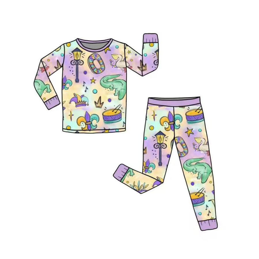 Mardi Gras top matching pants kids pajama set outfit preorder