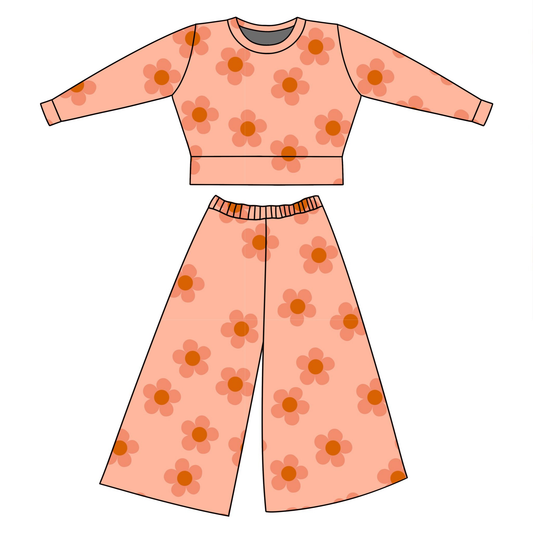 Flowers long sleeve top matching pants kids outfit preorder