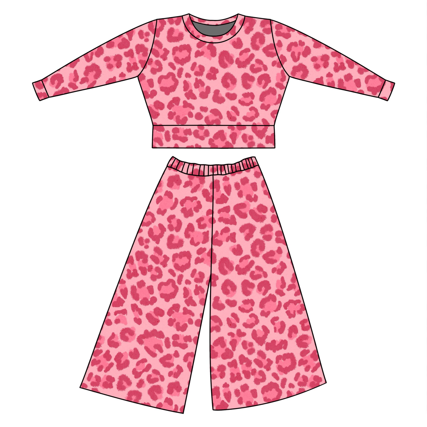 Hot pink leopard long sleeve top matching pants kids outfit preorder