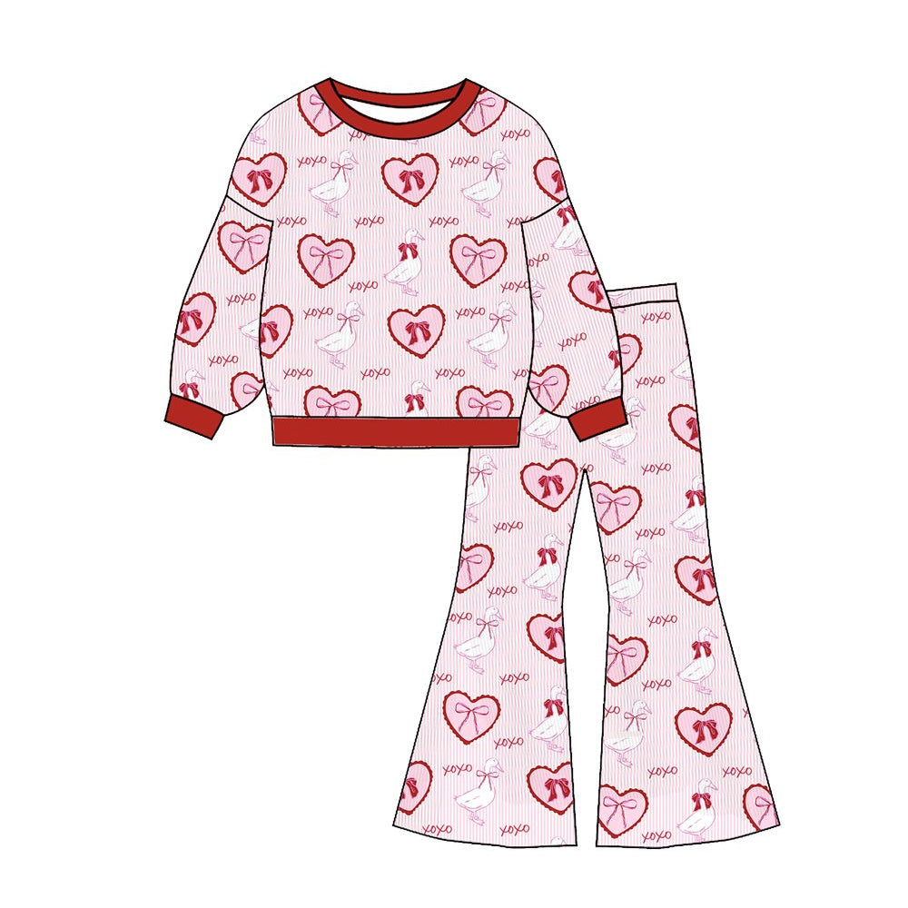 Valentines heart long sleeve top matching pants kids outfit preorder