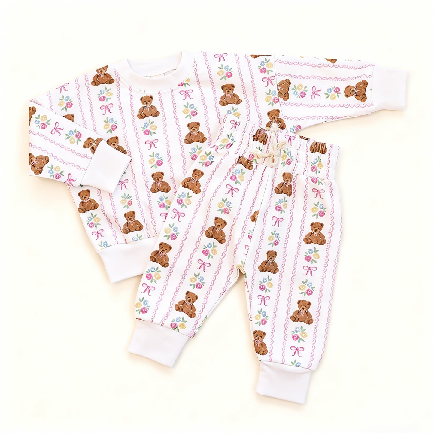 Bear floral long sleeve top matching pants kids outfit preorder