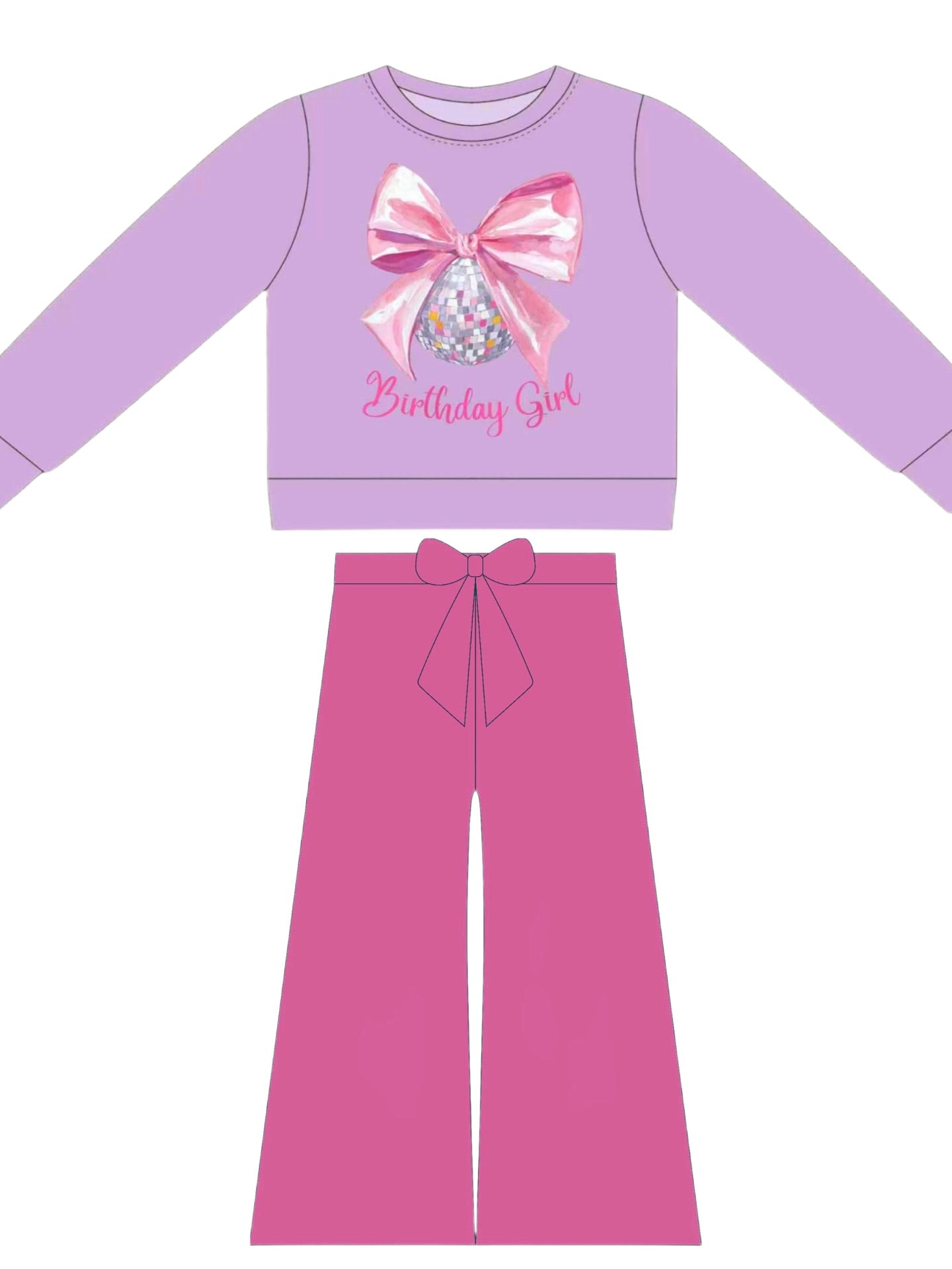 Birthday girl top matching bell bottoms girls outfit preorder