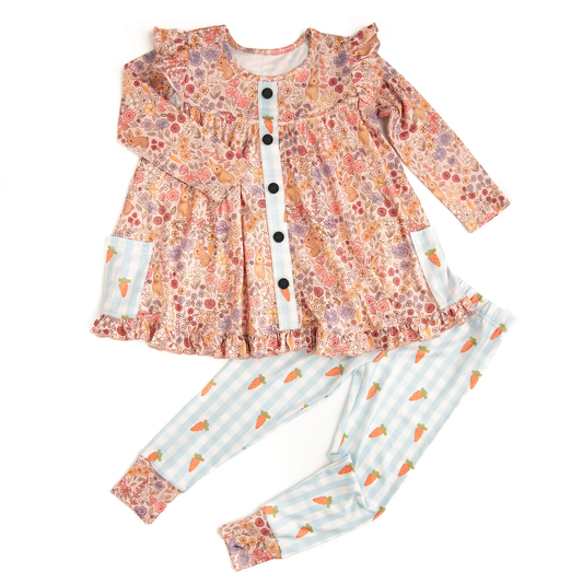Easter bunny floral design kids long sleeve  outfit preorder
