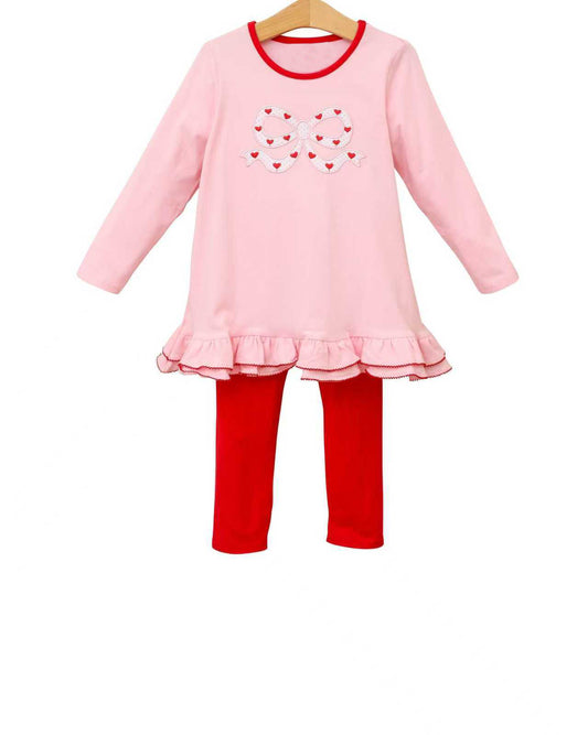 Valentines heart bow girls long sleeve outfit preorder