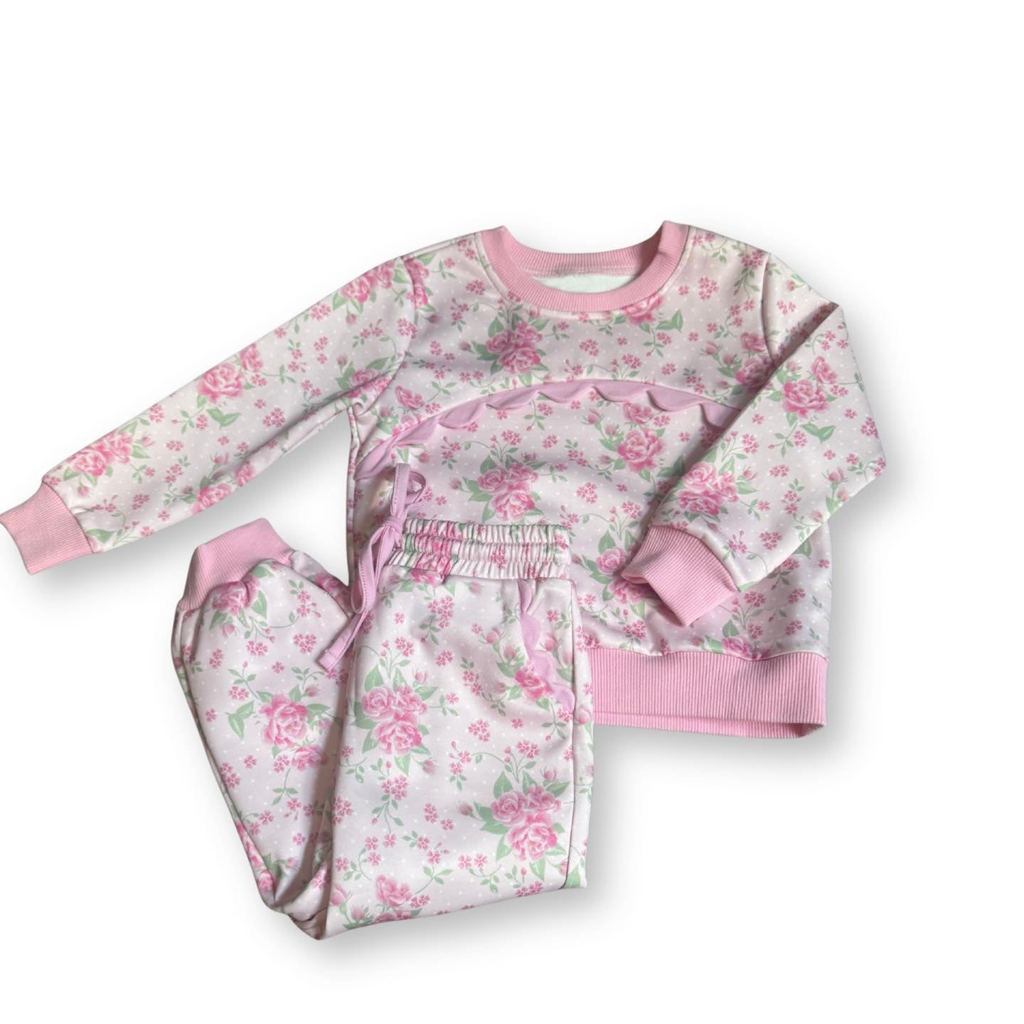 Pink floral top matching pants kids girls outfit preorder