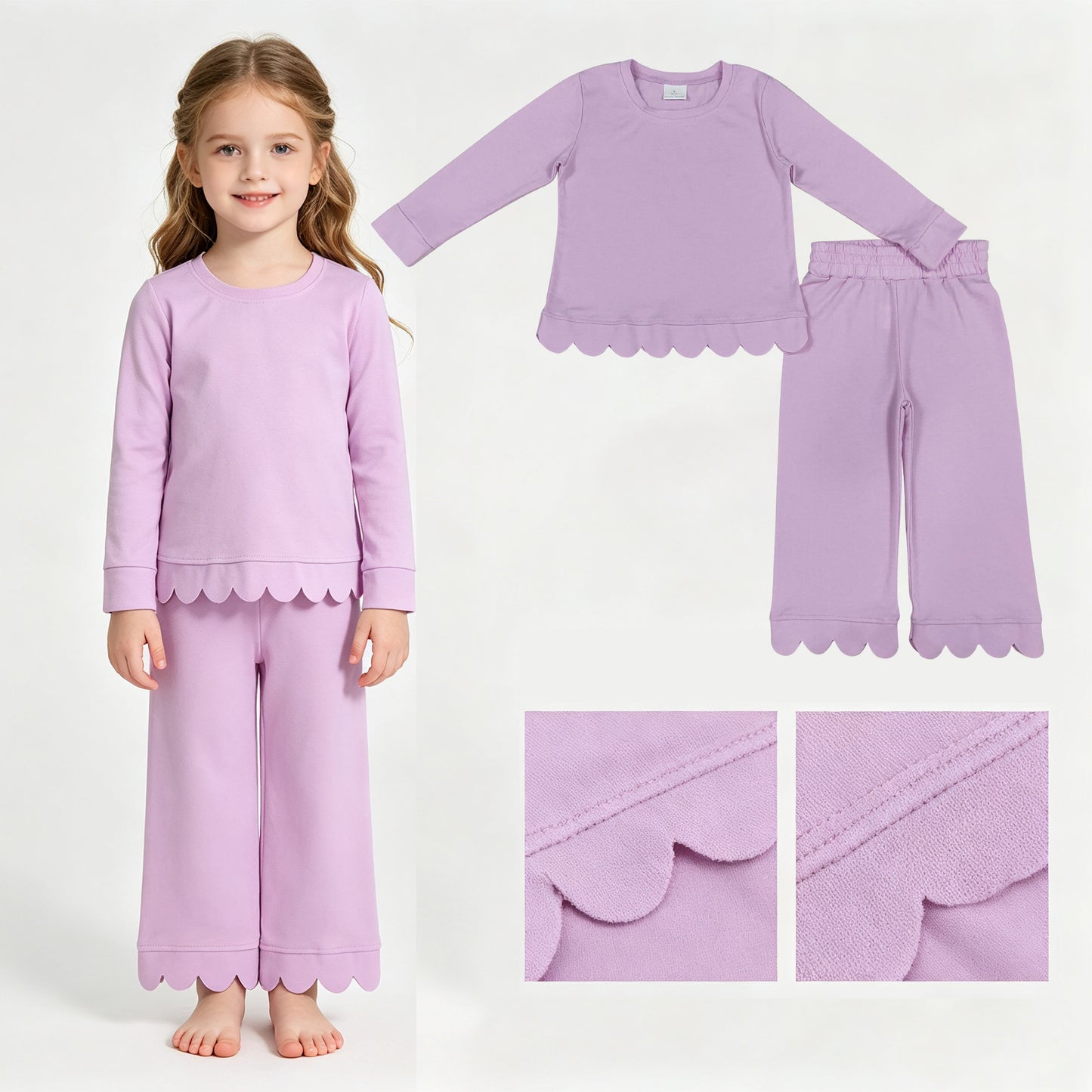 Girls long sleeve lavender color matching outfit