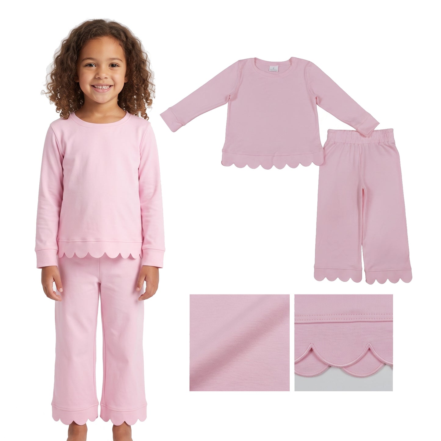 Girls long sleeve pink color matching outfit