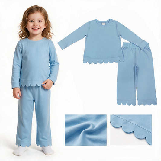 Girls long sleeve blue color matching outfit