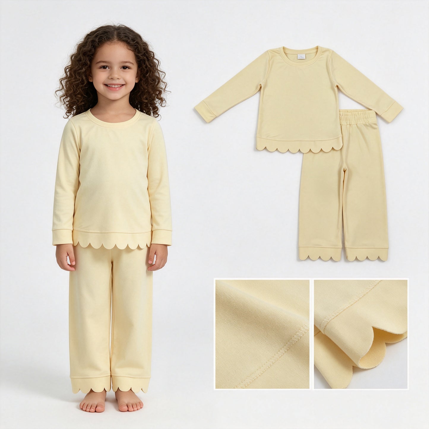 Girls long sleeve yellow color matching outfit