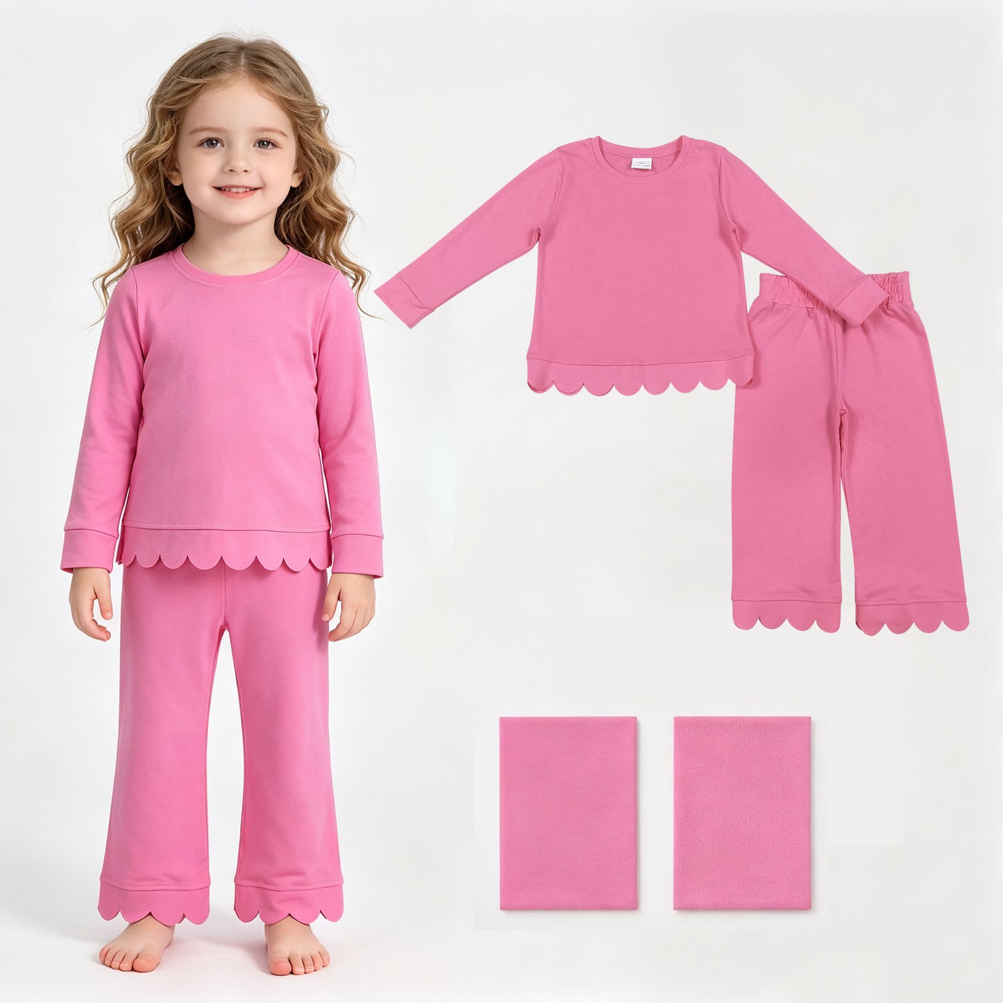Girls long sleeve hot pink color matching outfit