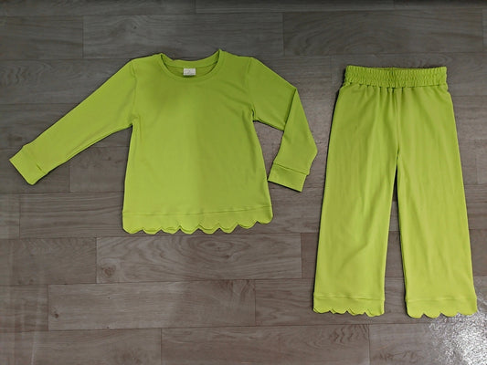 Girls long sleeve lime green color matching outfit preorder