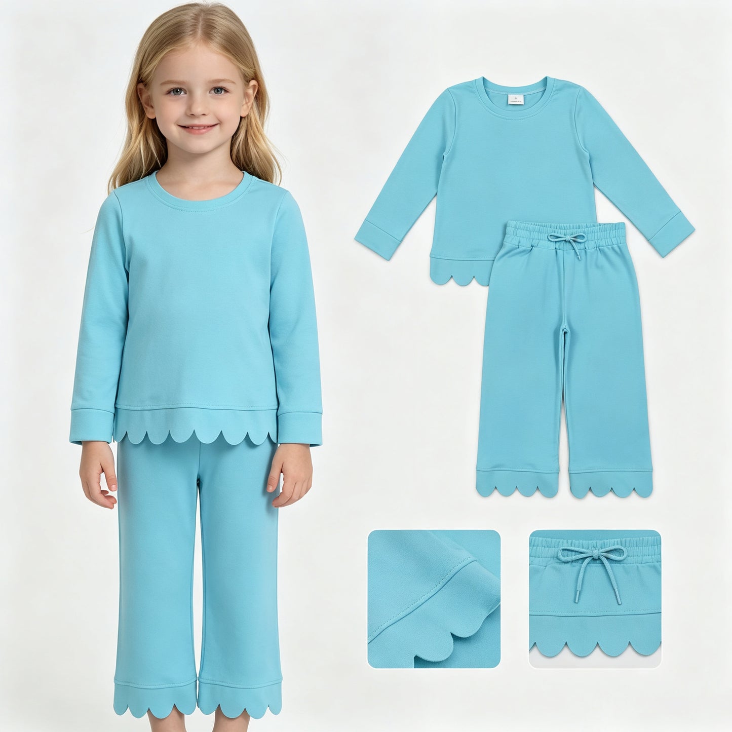 Girls long sleeve aqua color matching outfit