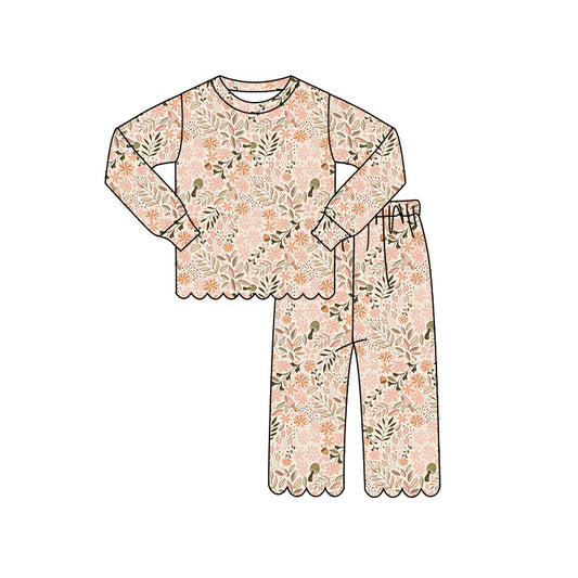 Girls long sleeve pink flowers top matching pants outfit preorder