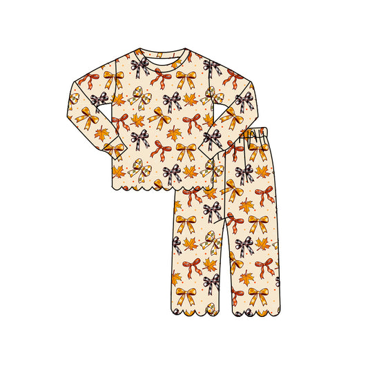 Girls long sleeve Halloween bows top matching pants outfit preorder