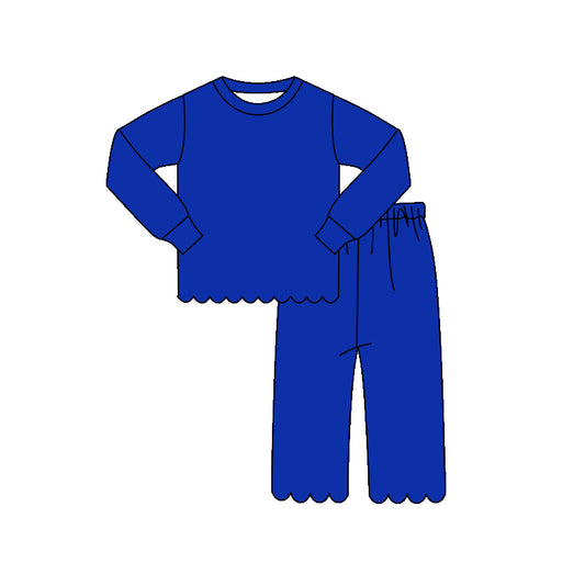Dark blue long sleeve scalloped top matching pants girl outfit preorder
