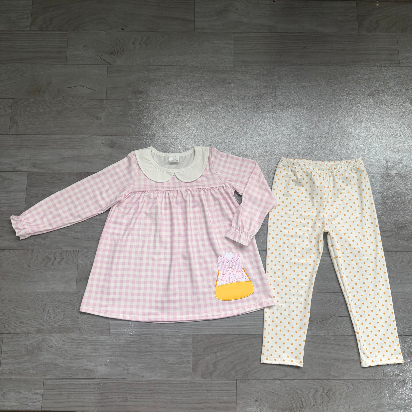 Halloween candy cane long sleeve embroidery tunic top matching leggings girls outfit preorder