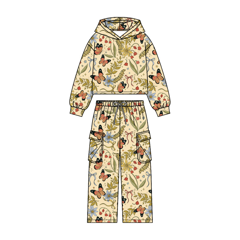 Butterfly print girls long sleeve hoodie set outfit preorder