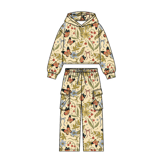 Butterfly print girls long sleeve hoodie set outfit preorder