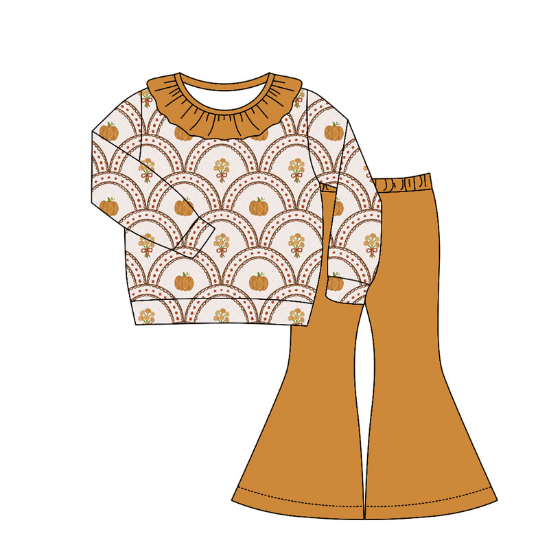 Fall pumpkin long sleeve top matching pants kids girl outfit preorder