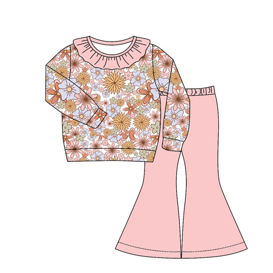 Flowers long sleeve top matching pants kids girl outfit preorder