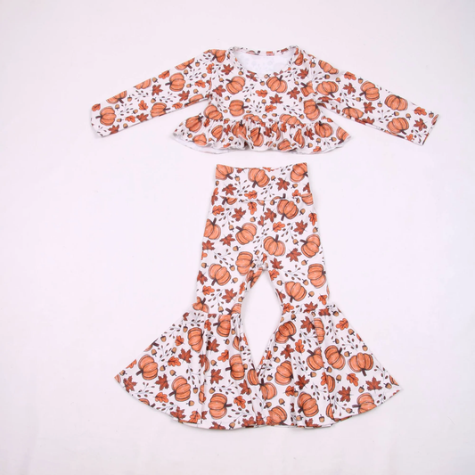 Fall Pumpkin print girlss long sleeve outfit preorder