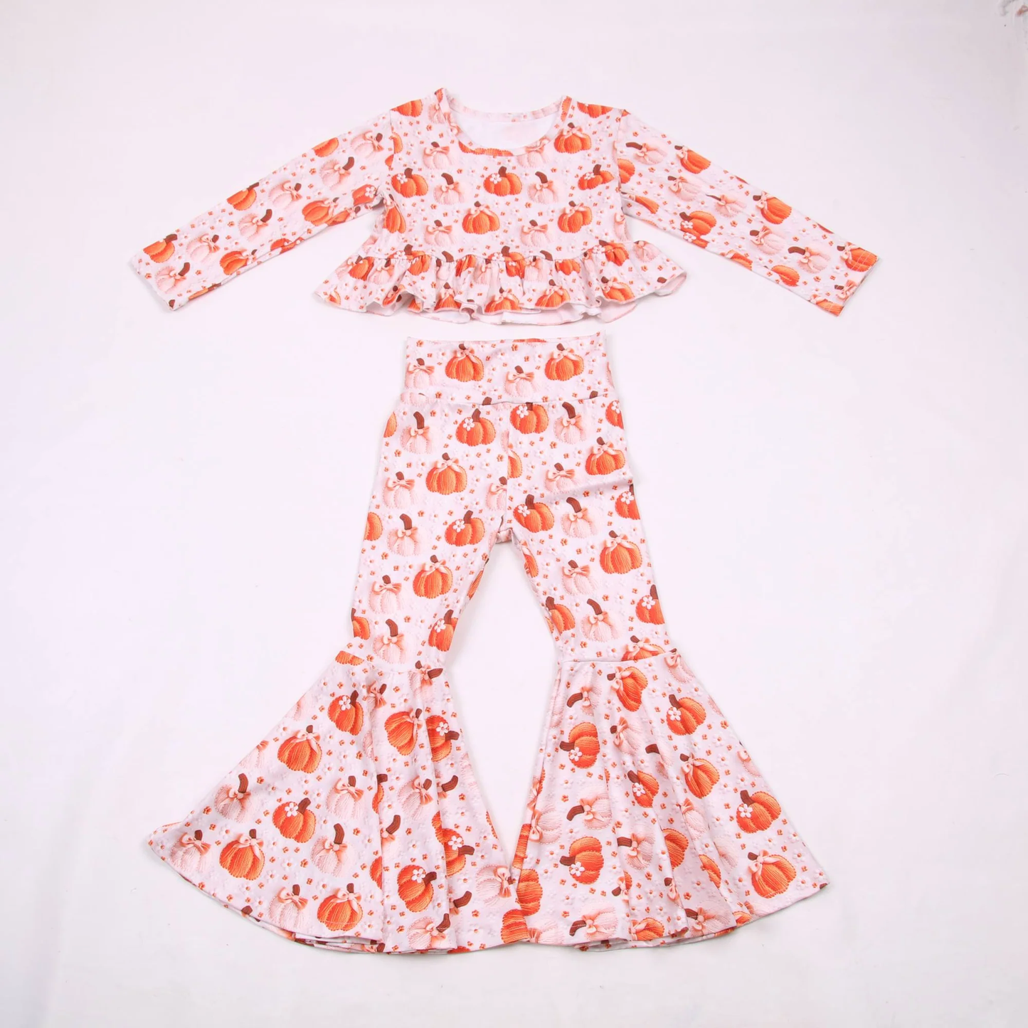 Fall Pumpkin print girlss long sleeve outfit preorder