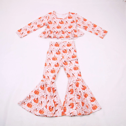 Fall Pumpkin print girlss long sleeve outfit preorder