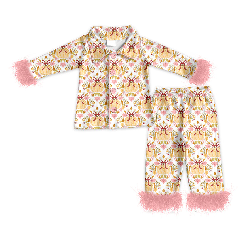 Fall Pumpkin print girlss long sleeve pajama set preorder
