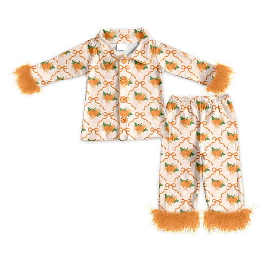 Fall Pumpkin print girlss long sleeve pajama set preorder