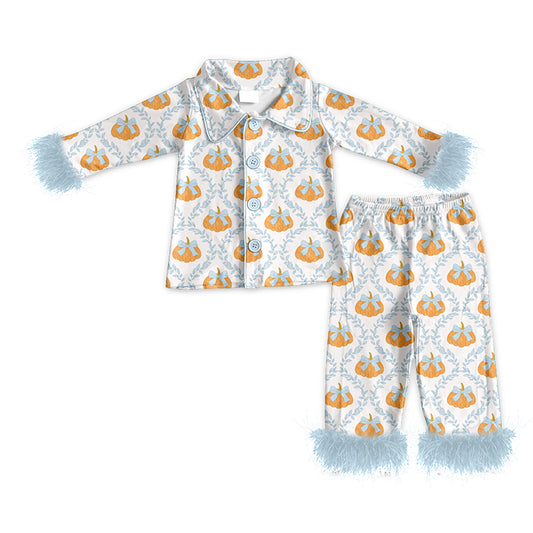Fall Pumpkin print girlss long sleeve pajama set preorder