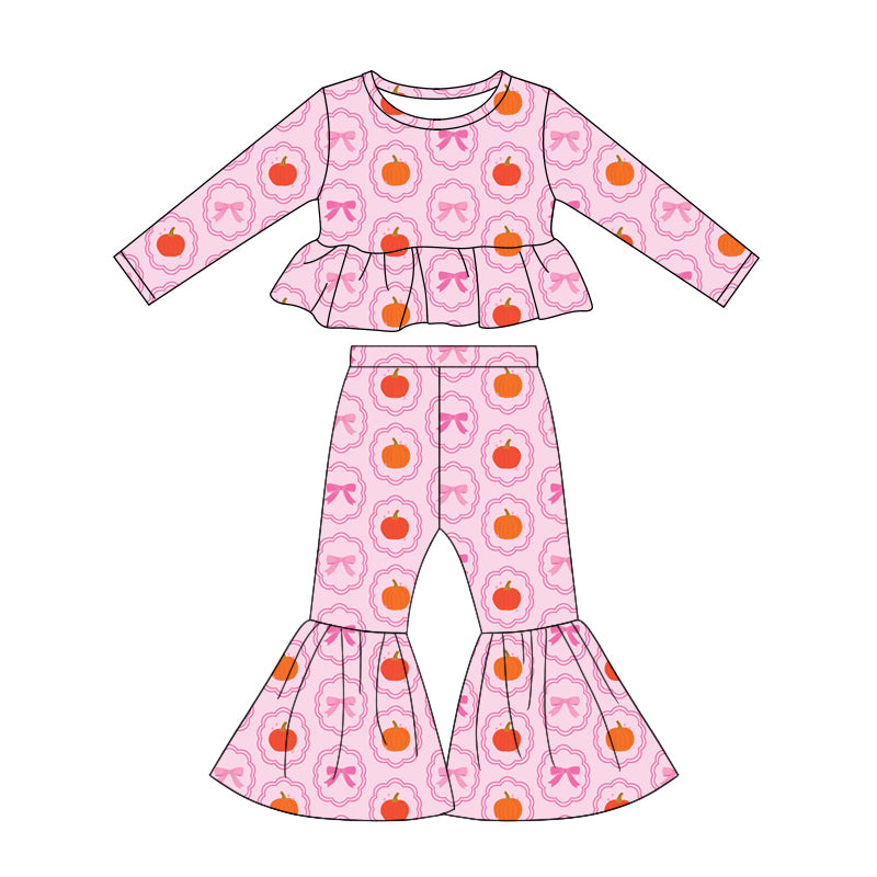 Fall Pumpkin print girlss long sleeve outfit preorder