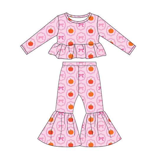 Fall Pumpkin print girlss long sleeve outfit preorder