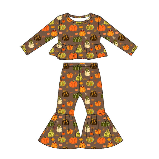 Fall Pumpkin print girls long sleeve outfit preorder