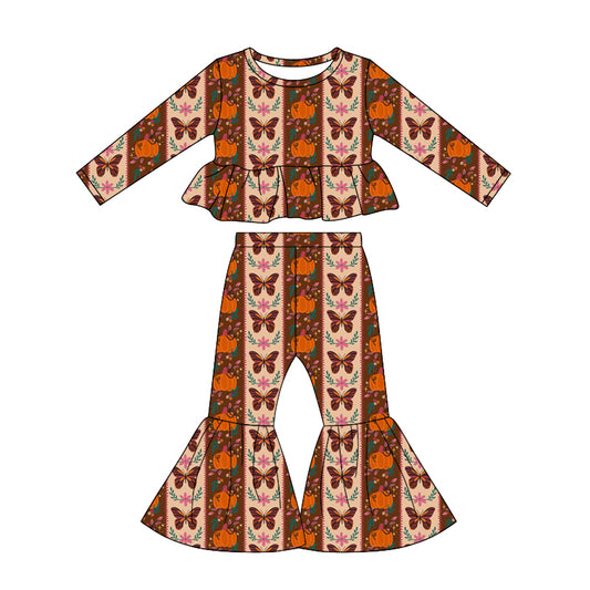 Fall Pumpkin print girls long sleeve outfit preorder